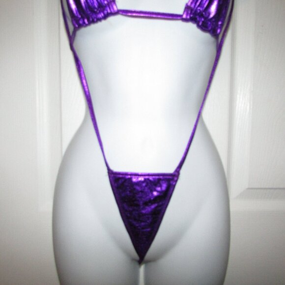 Purple Metallic Micro Strappy String Thong Bikini - NEW - Picture 3 of 6